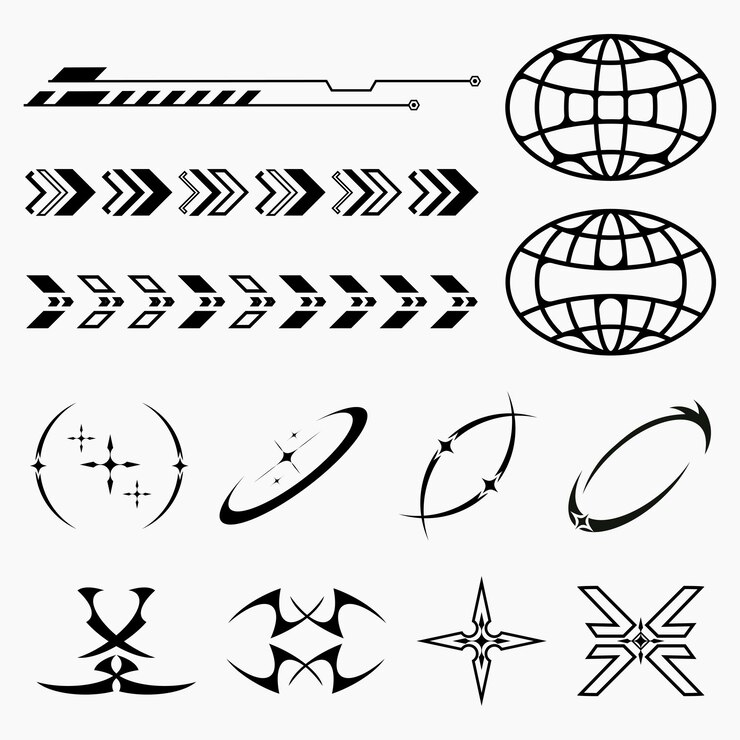 Vector retro futuristic element streetwear fashion design elements