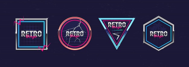 Retro futuristic neon frames Outrun design elements Hipster design Retro 80s logos