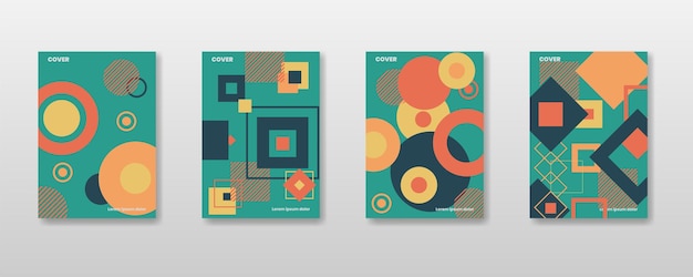 retro geometric book cover set design template in a4.