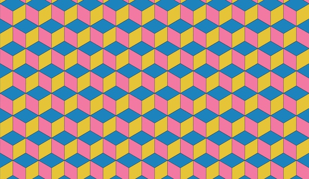 Retro geometric pattern with isometric cube Vector seamless with blocks Colorful background