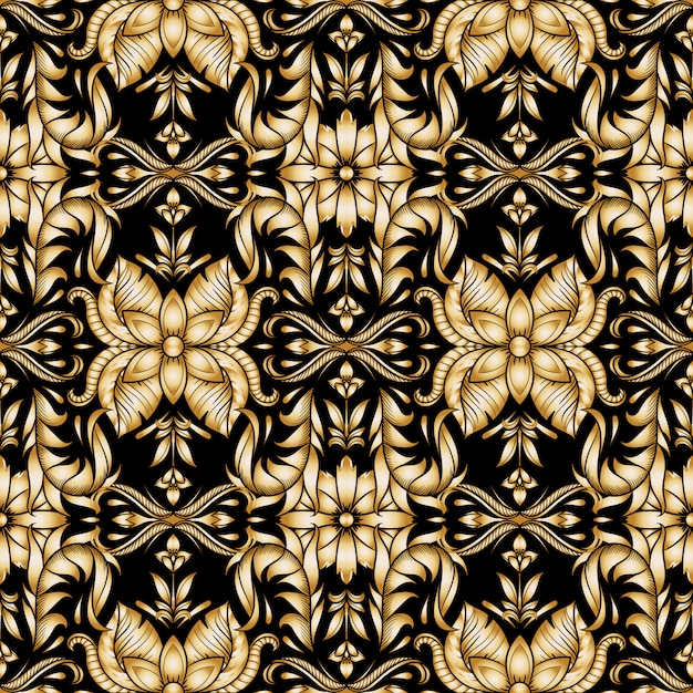 Retro gold ornamental floral seamless pattern