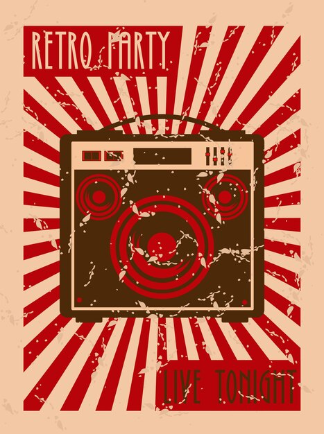 Retro party music festival lettering poster with speaker