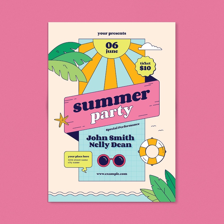 Vector retro pop summer party flyer