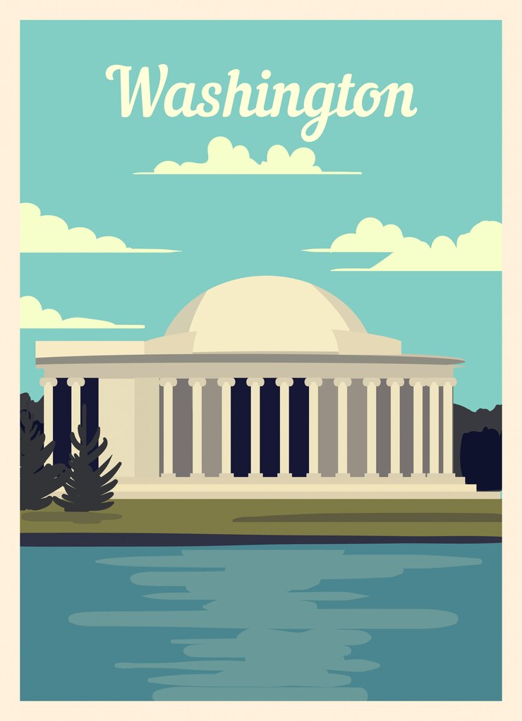 Vector retro poster washington city skyline.