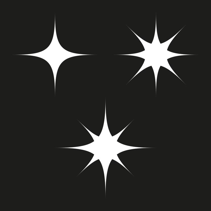 Vector retro starburst shapes vintage sparkle icons white stars on black background
