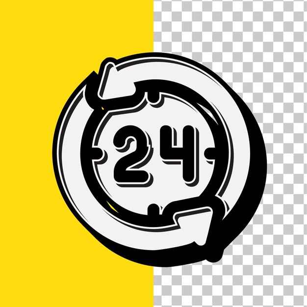 Retro Style White 24 Hours Icon with Editable Yellow Backdrop