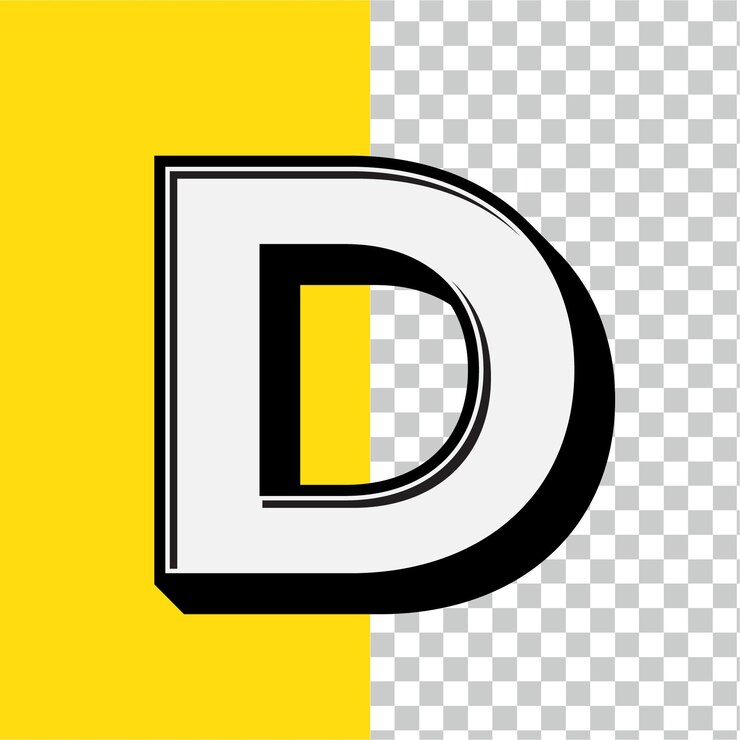 Vector retro style white letter d icon with editable yellow backdrop