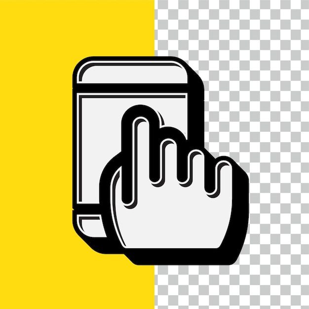 retro style white mobile click icon with editable yellow backdrop