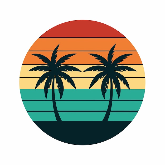 Retro Sunset Vector Illustration with Silhouetted Palm Trees