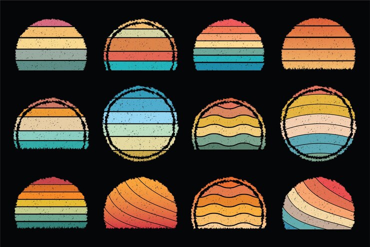 Vector retro vintage sunset grunge vector bundle