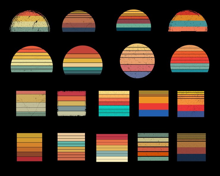 Vector retro vintage sunset vector illustration collection
