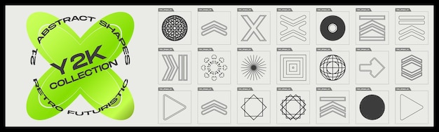 Retrofuturistic y2k geometry design elements collection Collection of abstract graphic geometric symbols Frames inspired brutalism