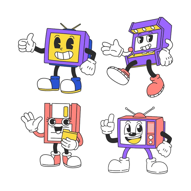 Retrostyle mascots inspired by nostalgic technology items