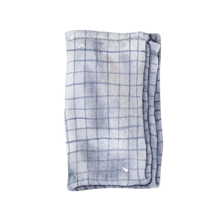 Vector reusable blue linen napkin kitchen accessories zero waste illustration watercolor vector clipart