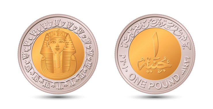 Reverse and obverse of Egyptian one pound coin in vector illustration.