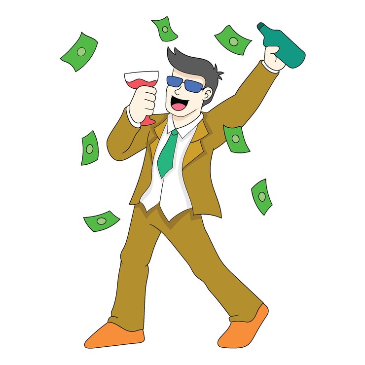 Vector rich business man having wine party celebrating target success