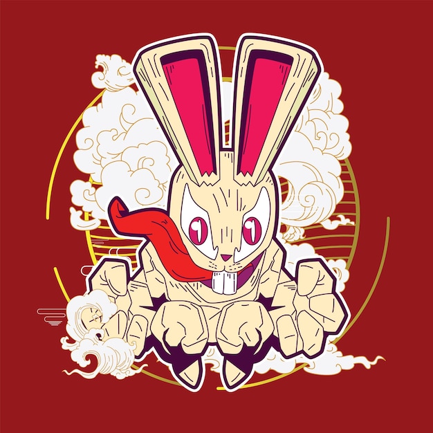 Rich Rabbit illustration for new year logo, notebook, and background