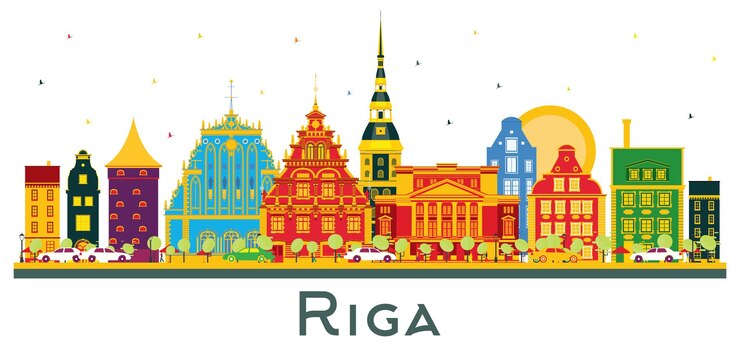 Vector riga latvia city skyline with color buildings isolated on white