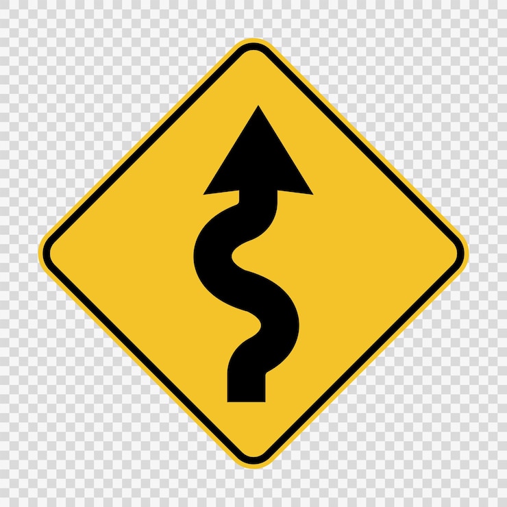 Vector right winding road sign on transparent backgroundvector illustration