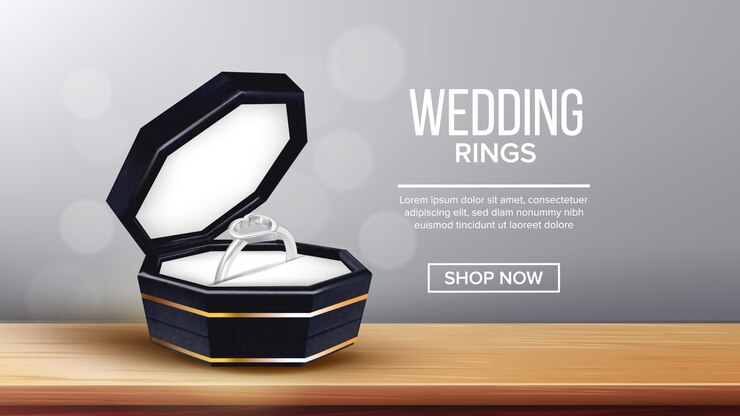 Vector ring with heart form in box landing page