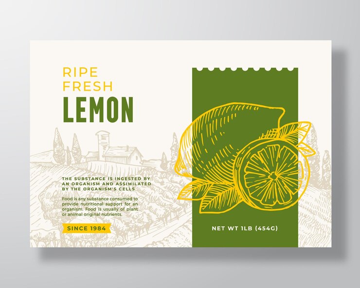 Vector ripe fresh lemon food label template abstract vector packaging design layout modern typography banne...