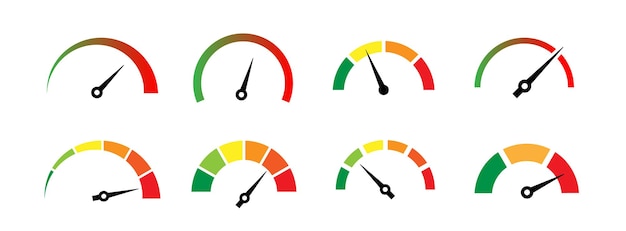 risk meter icon set risk concept on speedometer set of gauges from low to high vector illustration