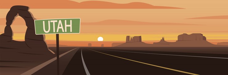 Vector road trip utah sign and landmarks