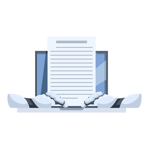 Robot hands typing on laptop keyboard generating contract document