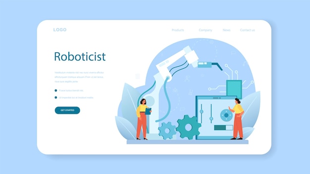 Roboticist web banner or landing page. Robotic engineering and constructing.