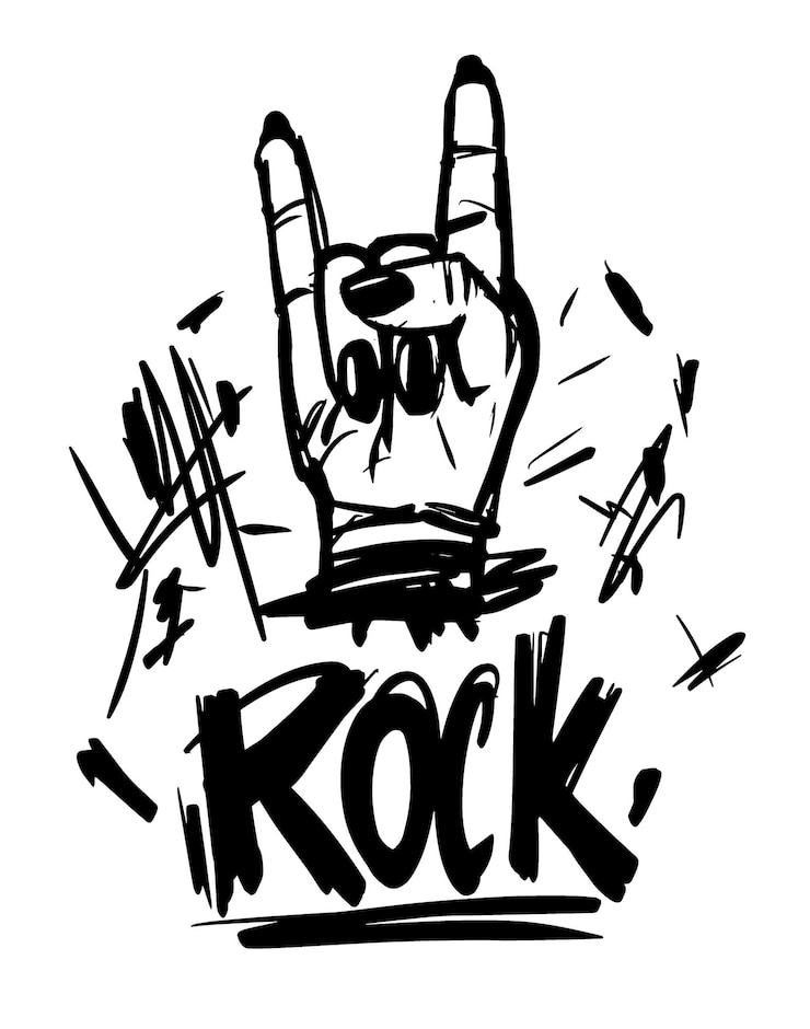 Vector rock and roll hand gesture sign black ink sketch vector illustration