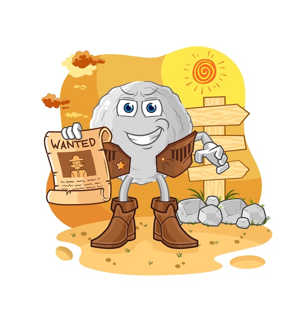 Rock cowboy with wanted paper cartoon mascot vector