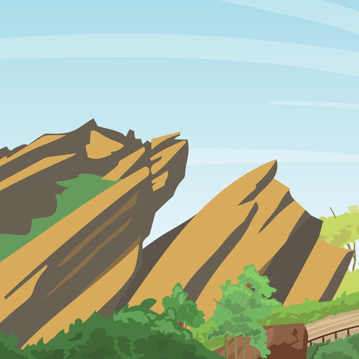 Rock mountain and bushes illustration