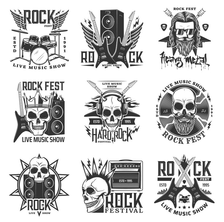 Vector rock music festival live show engraved illustration design