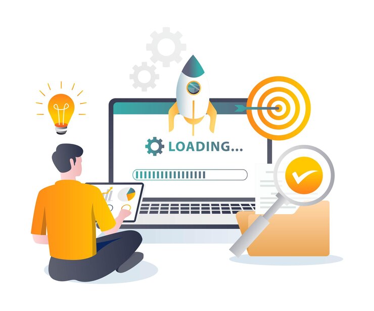Vector rocket launch loading process in flat illustration