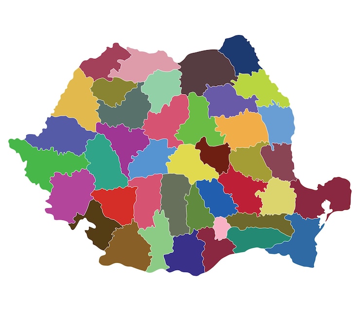 Vector romania map map of romania in administrative provinces in multicolor