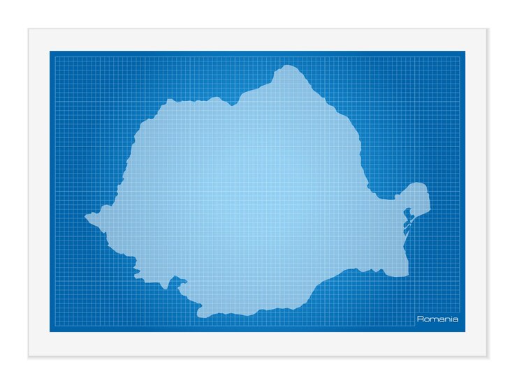 Vector romania on blueprint
