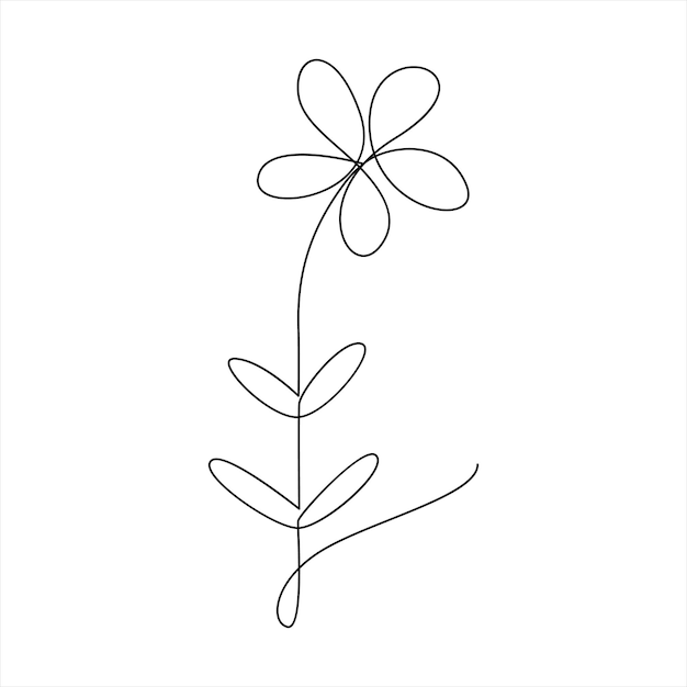 Romantic Flower in one line art outline drawing on white background minimal vector stroke