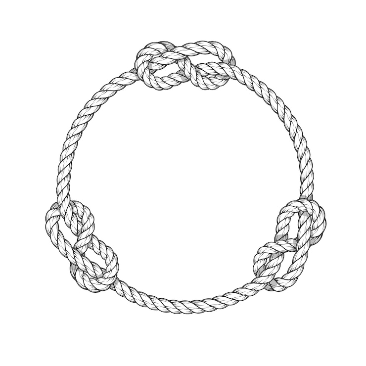 Vector rope circle - round rope frame with knots, vintage style