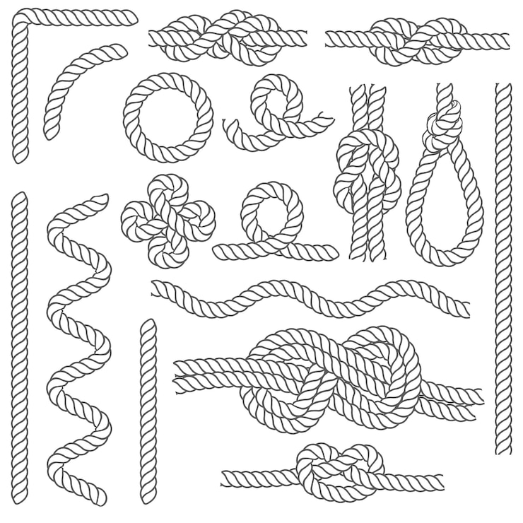Vector rope knots borders black thin line icon set vector