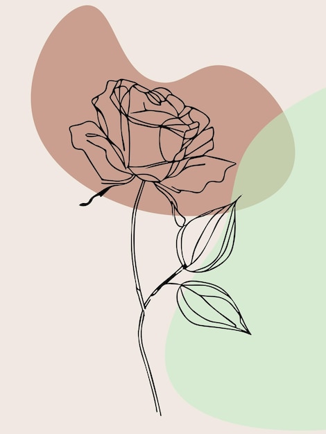 Rose outline with boho elements Retro sketch of natural flower Fashion line isolated