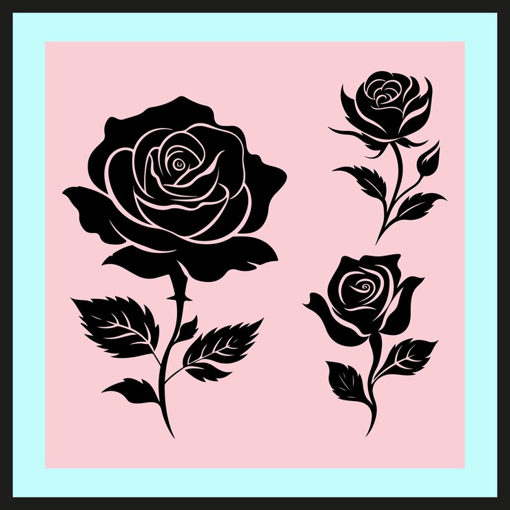 Vector rose silhouette valentines rose flower silhouette with leaves