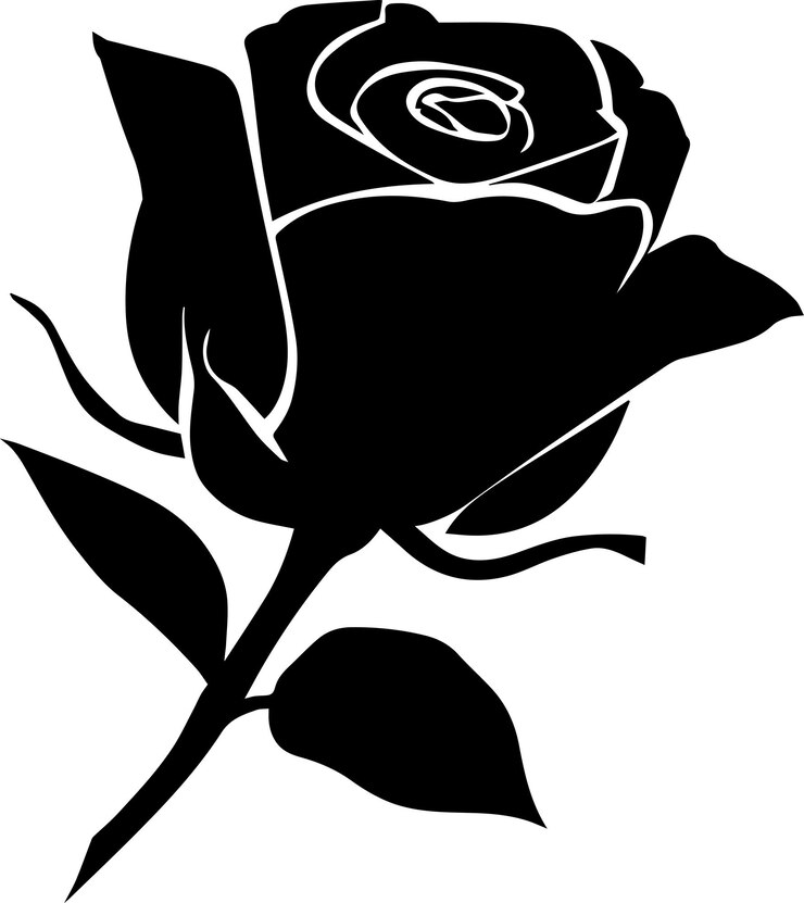 Vector rose vector silhouette illustration rose with leave vector silhouette rose with bud vector