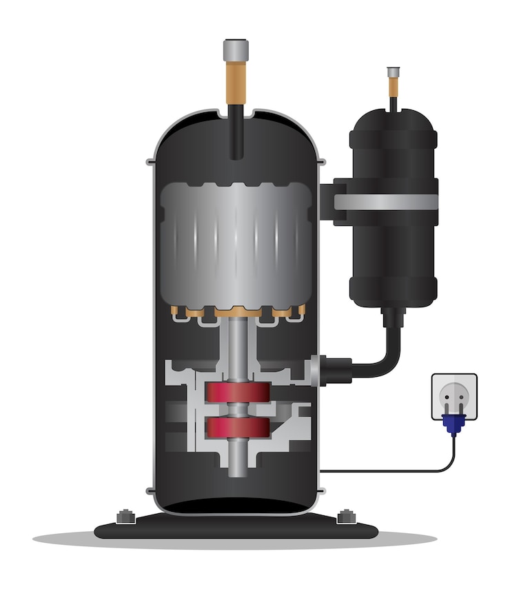 Vector rotary compressor vector icon equipment machine with motor pump for refrigerant and gas compressor