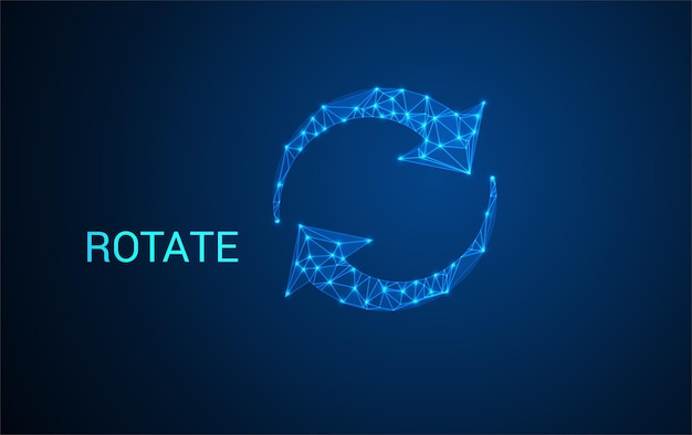 rotate icon made of glowing blue polygonal lines futuristic technology symbol refresh arrow digital loop concept
