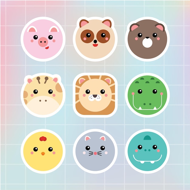 Round animal cute sticker set 2