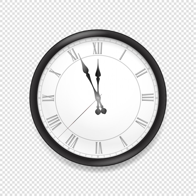 Round classic wall clock isolated on transparent background