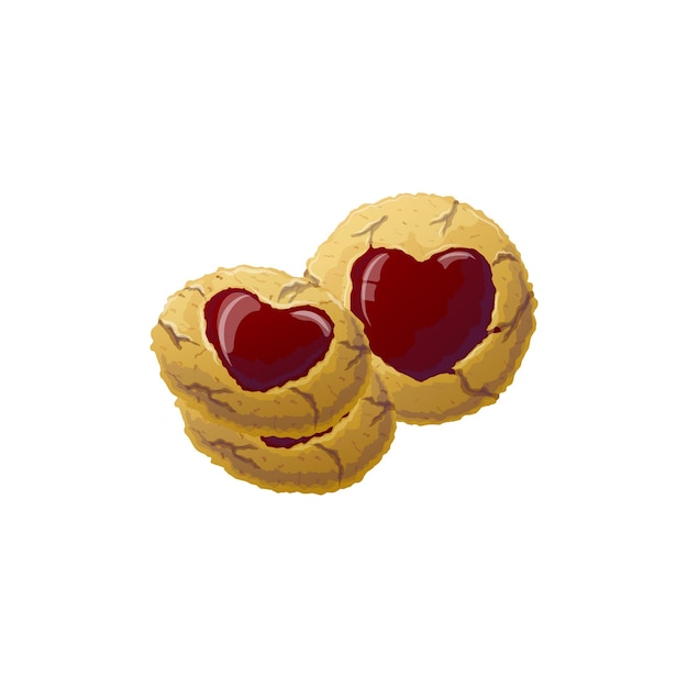 Round cookies with a marmalade heart in the middle Vector illustration in cartoon styleValentine's
