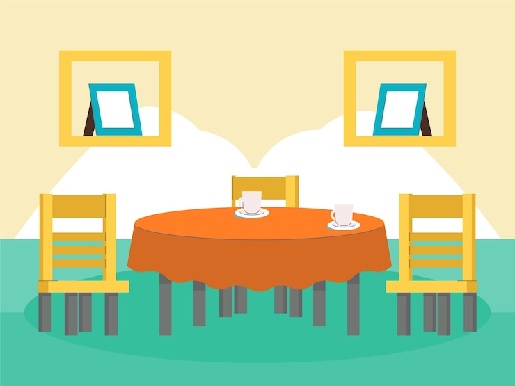 Vector round dining table concept illustration stylish and beautiful