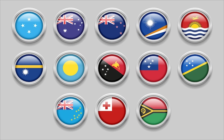 Vector round flag  australia, new zealand, papua new guinea, kiribati, marshall, nauru, palau, samoa, tonga