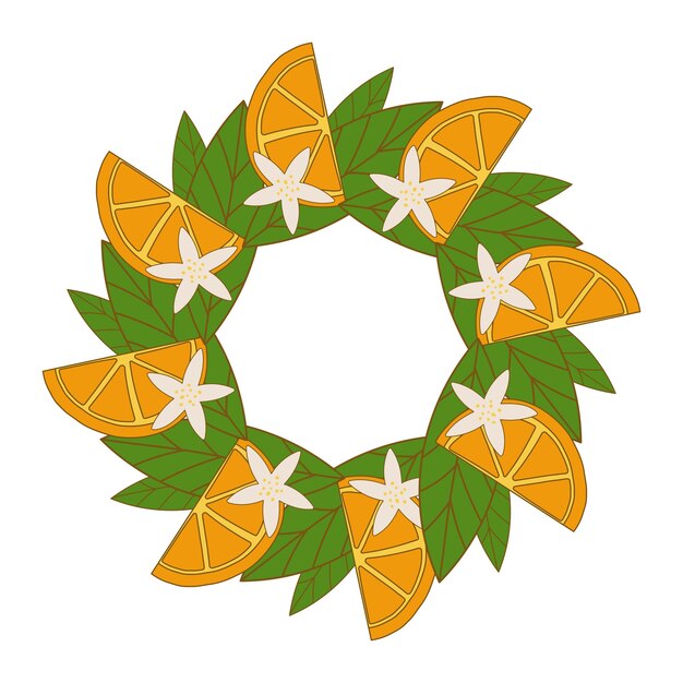 Round frame with oranges and leaves space for text